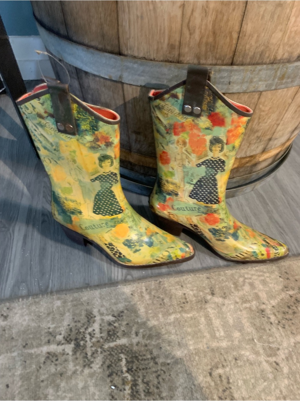 Yellow Floral Graphic Western Rain Boots.
